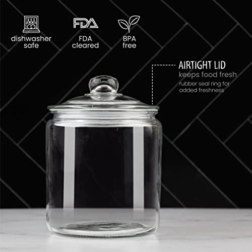 1 Gallon Glass Cookie Jar - Large Food Storage Container with Airtight Lid - Keep Fresh Flour, Chewy Pet Treats, Candy, Dried Foods, Detergent Pods for Your Kitchen or Laundry Room- Pack of 1