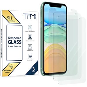 trmtech (3 pack) tempered glass screen protector for iphone 11, xr (10r) - case friendly, easy install, no bubbles, clear, glass film cover, in retail box (6.1" inch)