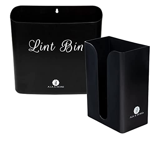 A.J.A. & MORE Lint Holder Bin and Dryer Sheet Dispenser Magnetic for Laundry Room Organization (Matte Black)