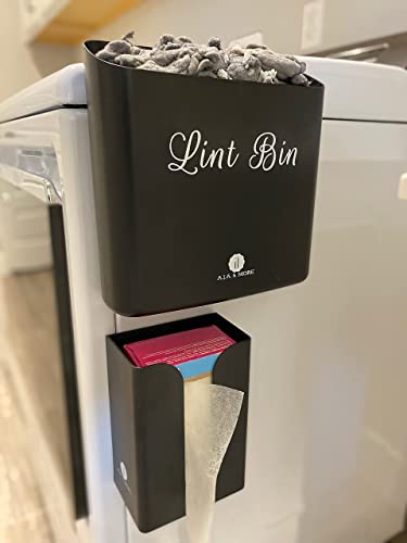 A.J.A. & MORE Lint Holder Bin and Dryer Sheet Dispenser Magnetic for Laundry Room Organization (Matte Black)