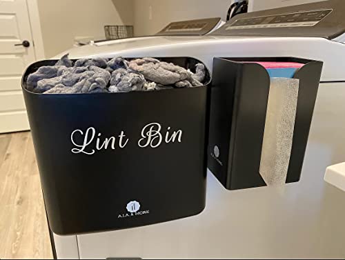 A.J.A. & MORE Lint Holder Bin and Dryer Sheet Dispenser Magnetic for Laundry Room Organization (Matte Black)