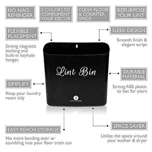 A.J.A. & MORE Lint Holder Bin and Dryer Sheet Dispenser Magnetic for Laundry Room Organization (Matte Black)