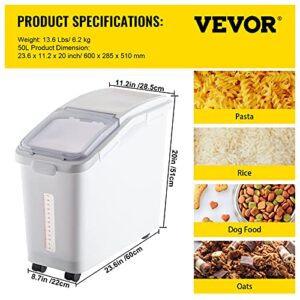 VEVOR Ingredient Storage Bin, 11.4 Gallon Capacity Shelf Ingredient Bin, 280 Cup Flour Bins on Wheels Commercial Prosave Shelf-storage Ingredient Bin with Lid and Scoop Rice Bin for Kitchen White