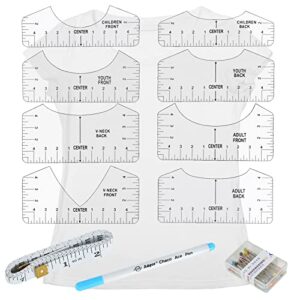 Koogel 8 Pcs Tshirt Ruler, T-Shirt Alignment Guide Tool Tshirt Ruler Guide T Shirt Rulers to Center Designs for Transparent V-Neck/Round T Ruler Children Youth Adult Front and Back Measurement