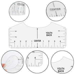 Koogel 8 Pcs Tshirt Ruler, T-Shirt Alignment Guide Tool Tshirt Ruler Guide T Shirt Rulers to Center Designs for Transparent V-Neck/Round T Ruler Children Youth Adult Front and Back Measurement