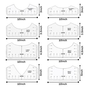 Koogel 8 Pcs Tshirt Ruler, T-Shirt Alignment Guide Tool Tshirt Ruler Guide T Shirt Rulers to Center Designs for Transparent V-Neck/Round T Ruler Children Youth Adult Front and Back Measurement