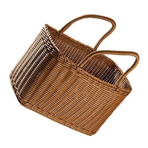 imikeya straw basket woven basket with handle rattan tote bag weaving storage basket grocery shopping basket woven women handbags for kitchen bathroom dirty cloth basket wicker picnic basket