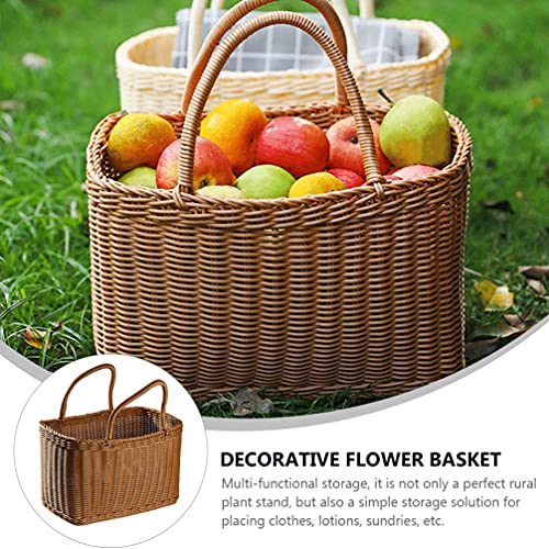 IMIKEYA Straw Basket Woven Basket with Handle Rattan Tote Bag Weaving Storage Basket Grocery Shopping Basket Woven Women Handbags for Kitchen Bathroom Dirty Cloth Basket Wicker Picnic Basket