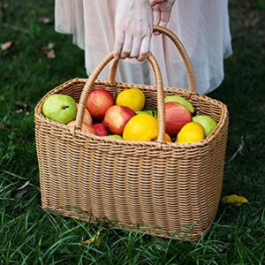 IMIKEYA Straw Basket Woven Basket with Handle Rattan Tote Bag Weaving Storage Basket Grocery Shopping Basket Woven Women Handbags for Kitchen Bathroom Dirty Cloth Basket Wicker Picnic Basket