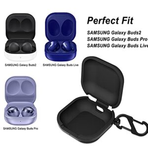 Geiomoo Silicone Carrying Case Compatible with Galaxy Buds2, Galaxy Buds Pro, Galaxy Buds Live, Portable Scratch Shock Resistant Cover with Carabiner (Black)