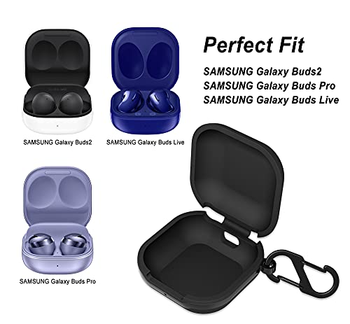 Geiomoo Silicone Carrying Case Compatible with Galaxy Buds2, Galaxy Buds Pro, Galaxy Buds Live, Portable Scratch Shock Resistant Cover with Carabiner (Black)