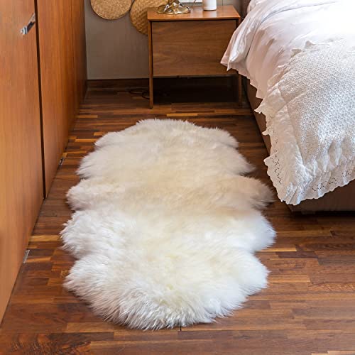 MH MYLUNE HOME Genuine Sheepskin Rug, New Zealand Sheepskin Throw Luxury, Sheepskin Carpet Natural, Real Sheepskin Seat/Chair Cover Soft, Sheepskin Runner for Bedroom/Living Room,2X6 Ivory White