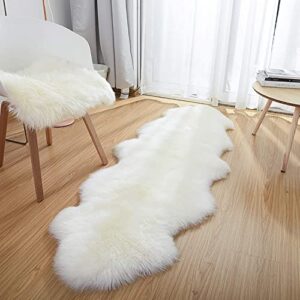 MH MYLUNE HOME Genuine Sheepskin Rug, New Zealand Sheepskin Throw Luxury, Sheepskin Carpet Natural, Real Sheepskin Seat/Chair Cover Soft, Sheepskin Runner for Bedroom/Living Room,2X6 Ivory White