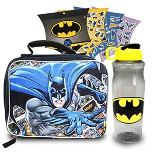 dc shop batman lunch bag and bottle bundle ~ batman school lunch supplies for kids, boys with insulated batman lunch box and 30oz batman water bottle with 300 batman stickers