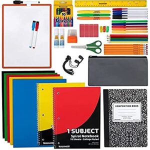 60 piece school supplies kit for kids (k-12) school supply bundle includes notebooks, folders, white board, and more