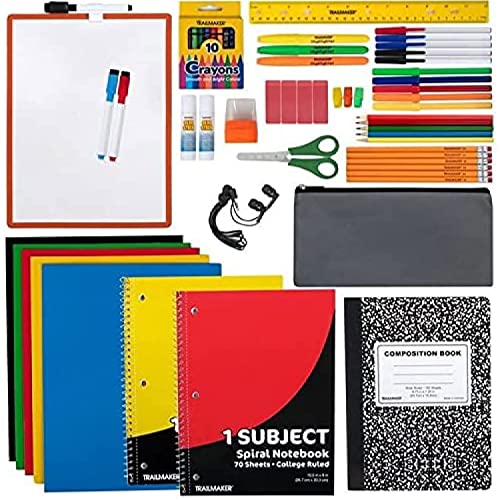 60 Piece School Supplies Kit for Kids (K-12) School Supply Bundle Includes Notebooks, Folders, White Board, and More