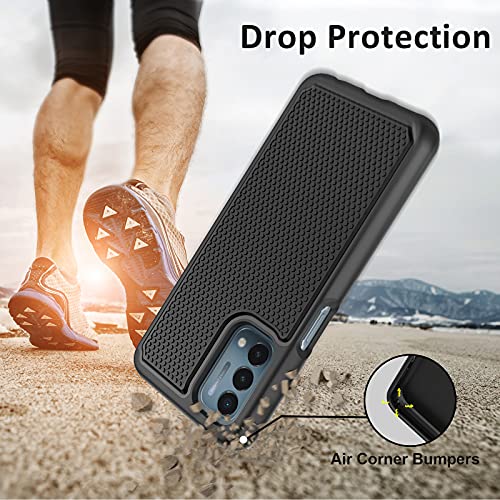 for OnePlus Nord N200 5G Case: Heavy Duty Shockproof Protective Phone Case [2 Tempered Glass Screen Protector] Anti-Slip Textured Hard Cover + Soft Silicone Rubber Bumper, Military Armor Case - Black