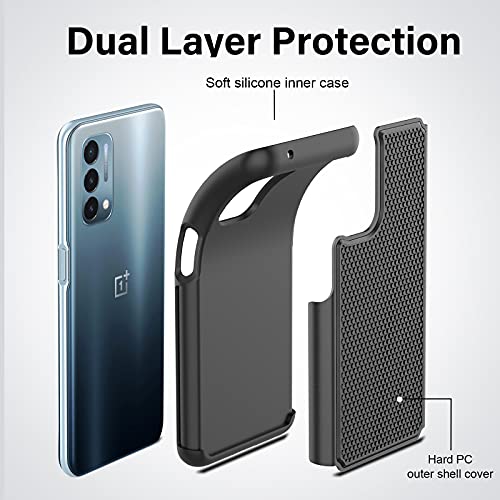 for OnePlus Nord N200 5G Case: Heavy Duty Shockproof Protective Phone Case [2 Tempered Glass Screen Protector] Anti-Slip Textured Hard Cover + Soft Silicone Rubber Bumper, Military Armor Case - Black