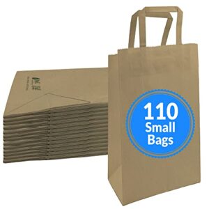reli. 110 pack | 5.25"x3.25"x8" | small kraft gift bags w/handles | kraft paper gift bags/shopping bags | brown paper bags for gifts, retail, merchandise, party favors