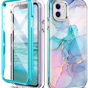 DT Series Case for iPhone 11 Case Built with Screen Protector, Lightweight and Stylish Full Body Shockproof Protective Rugged TPU Case for Apple iPhone 11 6.1inch（Marble）