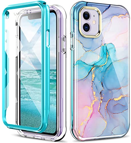 DT Series Case for iPhone 11 Case Built with Screen Protector, Lightweight and Stylish Full Body Shockproof Protective Rugged TPU Case for Apple iPhone 11 6.1inch（Marble）