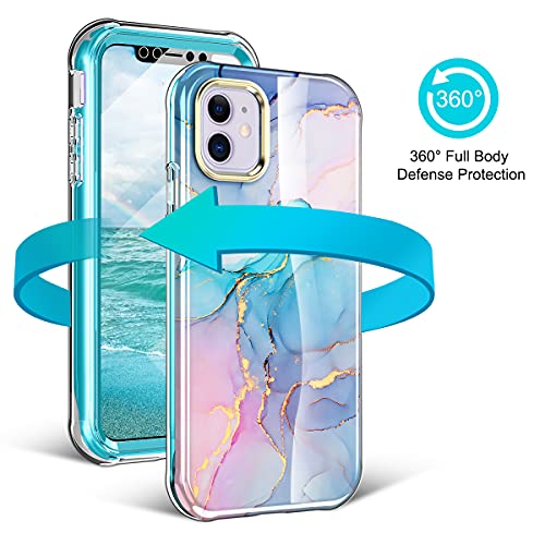 DT Series Case for iPhone 11 Case Built with Screen Protector, Lightweight and Stylish Full Body Shockproof Protective Rugged TPU Case for Apple iPhone 11 6.1inch（Marble）