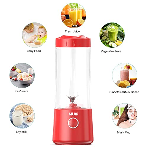 Mulli Portable Blender 16oz USB-C Rechargeable Personal Mixer for Smoothie and Shakes, Mini Blender with Six Blades,2x2000mAh for Baby Food,Travel,Gym