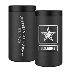 Army 4 in 1 Insulated Can Cooler, Stainless Steel Double-Walled Insulator for 12 oz Standard or Skinny Slim Cans, 12 Oz Beer Bottles & Mixed Drinks – Gifts for Soldiers