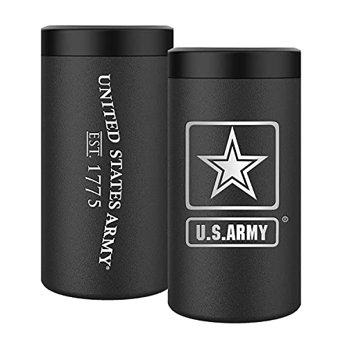 Army 4 in 1 Insulated Can Cooler, Stainless Steel Double-Walled Insulator for 12 oz Standard or Skinny Slim Cans, 12 Oz Beer Bottles & Mixed Drinks – Gifts for Soldiers