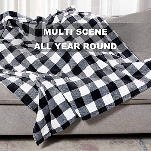 Fomoom Buffalo Plaid Blanket, Buffalo Blanket for Couch Bed Sofa Chair, Soft Cozy Flannel Black White Check Pattern Decorative Blanket, Lightweight Fuzzy Buffalo Throw Blanket, 90x108 Inch