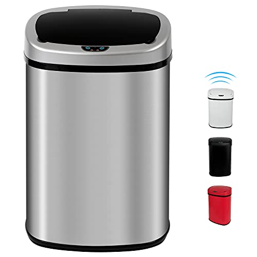 Hudada Kitchen Trash Can 13 Gallon Garbage Can Brushed Stainless Steel Waste Bin Automatic Trash Can Touch Free High Capacity 50 Liter with Lid for Kitchen Home Office Living Room Bedroom