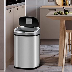 Hudada Kitchen Trash Can 13 Gallon Garbage Can Brushed Stainless Steel Waste Bin Automatic Trash Can Touch Free High Capacity 50 Liter with Lid for Kitchen Home Office Living Room Bedroom