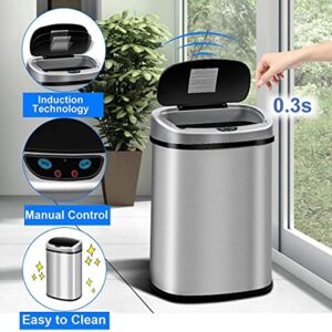 Hudada Kitchen Trash Can 13 Gallon Garbage Can Brushed Stainless Steel Waste Bin Automatic Trash Can Touch Free High Capacity 50 Liter with Lid for Kitchen Home Office Living Room Bedroom