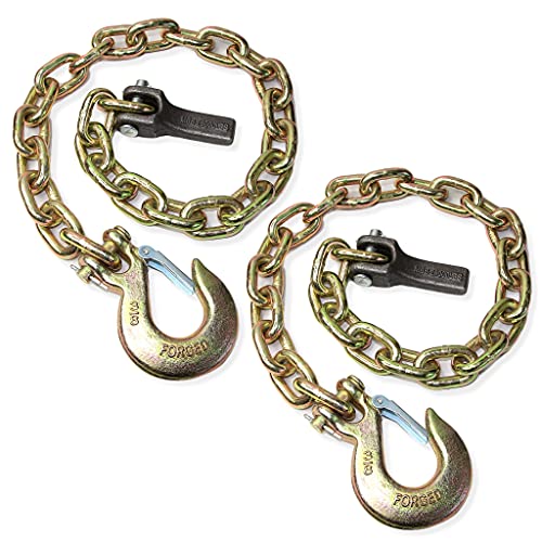 (Pack of 2) 35-Inch Grade 70 Trailer Safety Chain with 3/8inch Clevis Snap Hook and Chain Retainer (3/8inch Chain with Retainer)