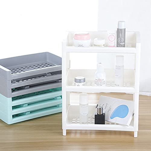 XINGWANG Three-Layer Desktop Storage Rack, Foldable Office Stationery Storage Rack,Kitchen Seasoning Storage Rack, Bathroom Cosmetic Storage Rack (White, 3-Layer)