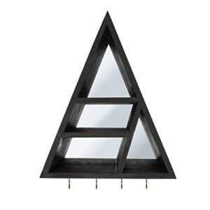 triangle shelf - crystal display shelf for holding crystals & home trinkets, rustic wooden wall mounted crystal geometric triangle shaped shelf