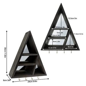 Triangle Shelf - Crystal Display Shelf for Holding Crystals & Home Trinkets, Rustic Wooden Wall Mounted Crystal Geometric Triangle Shaped Shelf