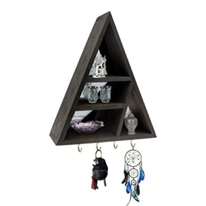 Triangle Shelf - Crystal Display Shelf for Holding Crystals & Home Trinkets, Rustic Wooden Wall Mounted Crystal Geometric Triangle Shaped Shelf