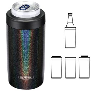 4-in-1 skinny can cooler double wall stainless steel insulated can holder,can coozie, works with 12 oz slim can,standard cans,beer bottles & as pint cups(glitter dark)