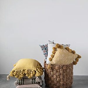 Creative Co-Op Square Block Print Chambray Back & Frayed Tassels Pillow, Cream & Rust