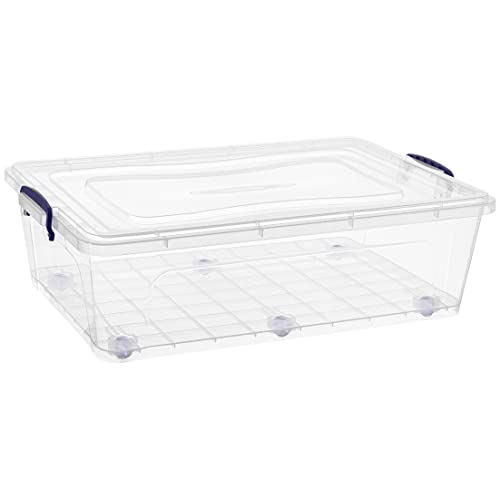 Superio Under Bed Clear Storage Bin with Lid, Stackable Plastic Storage Container with Latch Closure (42 Quart- Under Bed)