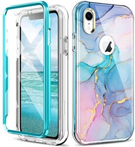 dt series case, built with screen protector, lightweight and stylish full body shockproof protective rugged tpu case for apple iphone xr 6.1inch（marble）