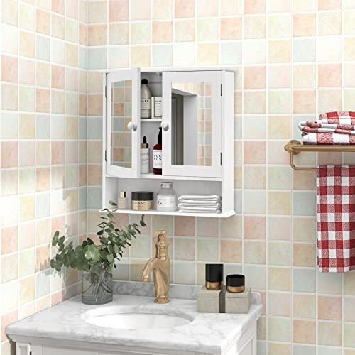 TaoHFE Medicine Cabinet,Medicine Cabinets for Bathroom with Mirror 2 Doors 3 Open Shelf,Bathroom Cabinet Wall Mounted Wooden Bathroom Storage Cabinet Over Toilet Bathroom Cabinet Laundry Room Kitchen