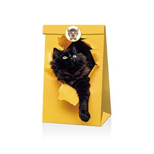 12pcs Small Paper Bags 3D Cat Printed Candy Cookie Buffet Paper Bag Animal Theme Kids Carry Food Party Favors Kraft Bags