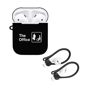 jaustee the office tv show merchandise, airpods case protective cover skin - white premium hard shell, silicone anti-lost hook, for apple 2 &1, best gift girls and women (black)