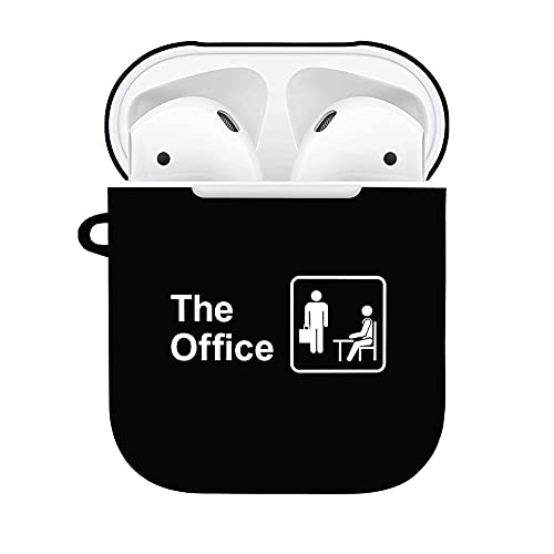 Jaustee The Office Tv Show Merchandise, Airpods Case Protective Cover Skin - White Premium Hard Shell, Silicone Anti-Lost Hook, for Apple 2 &1, Best Gift Girls and Women (Black)