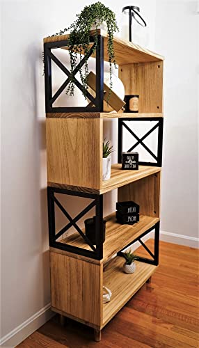 Premium Home Modern Bookshelf – Industrial Bookcase, 5 Shelf Bookcase, Tall Book Shelf, Farmhouse Book Case, Bookshelves and Bookcases, Rustic Wood, Industrial Black Metal, 5 Tier Shelf Shelving Unit