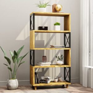 Premium Home Modern Bookshelf – Industrial Bookcase, 5 Shelf Bookcase, Tall Book Shelf, Farmhouse Book Case, Bookshelves and Bookcases, Rustic Wood, Industrial Black Metal, 5 Tier Shelf Shelving Unit