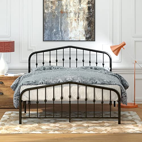 AMBEE21 Washington Queen Metal Bed Frame with Headboard and Footboard/Heavy Duty/Non-Squeak/Easy Assembly/Solid Sturdy Metal Slat/Black/No Box Spring Needed/Mattress Foundation