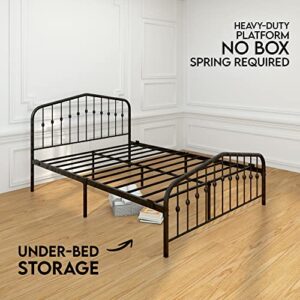 AMBEE21 Washington Queen Metal Bed Frame with Headboard and Footboard/Heavy Duty/Non-Squeak/Easy Assembly/Solid Sturdy Metal Slat/Black/No Box Spring Needed/Mattress Foundation